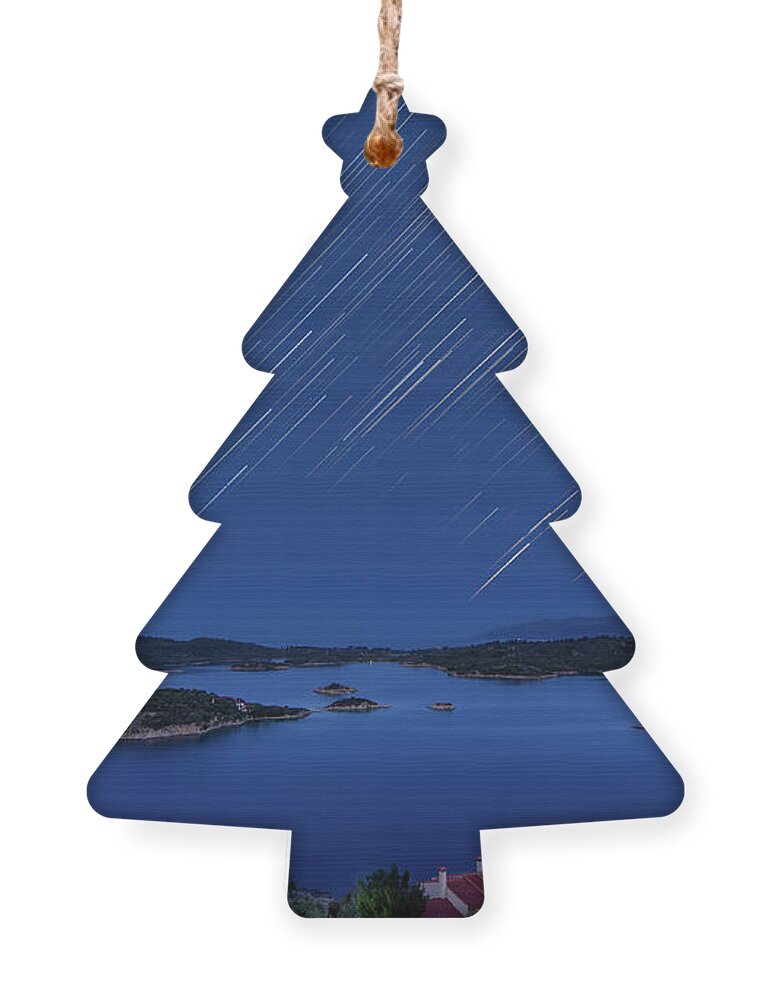 Stars Ornament featuring the photograph Star Trails over Vourvourou by Alexios Ntounas