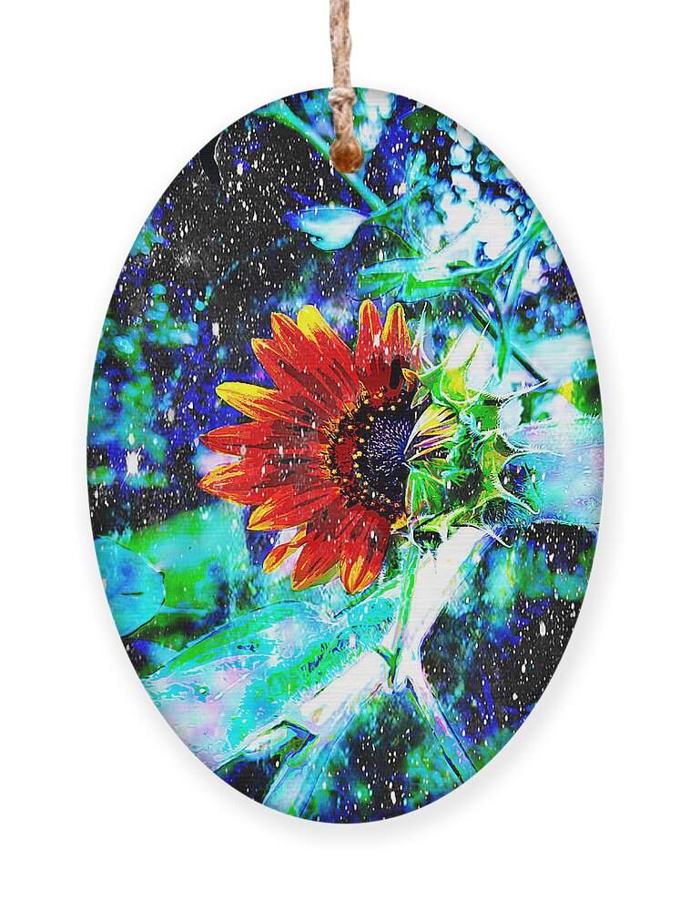 Sunflower With Stars Ornament featuring the digital art Starry Skies Sunflower by Pamela Smale Williams