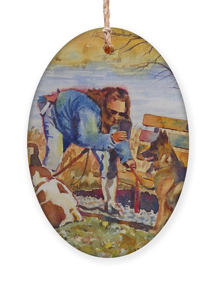 Dogs Ornament featuring the painting Steady On by David Gilmore