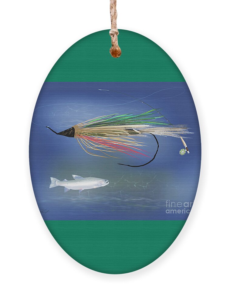 The Hand Tied Fishing Fly Is In Itself A Work Of Art Ornament featuring the digital art Steelhead Fly by Doug Gist
