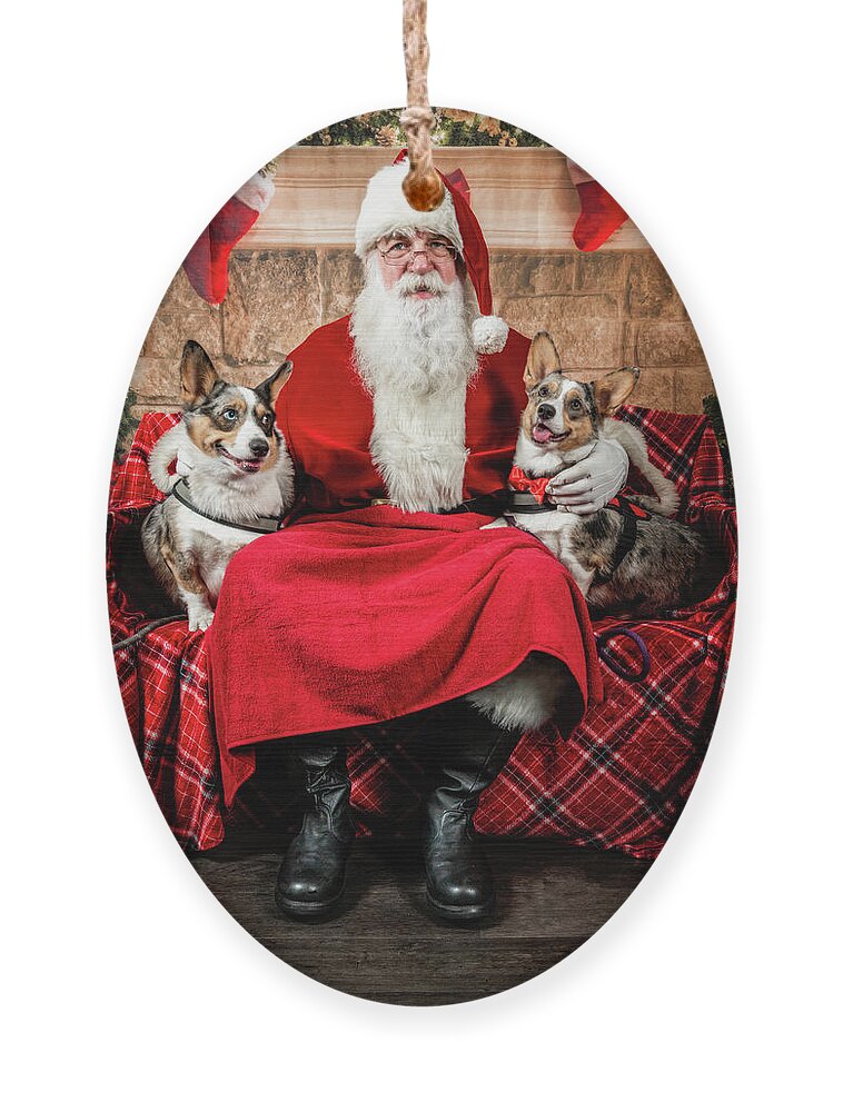 Sidney Ornament featuring the photograph Steve-O and Sidney with Santa. by Christopher Holmes