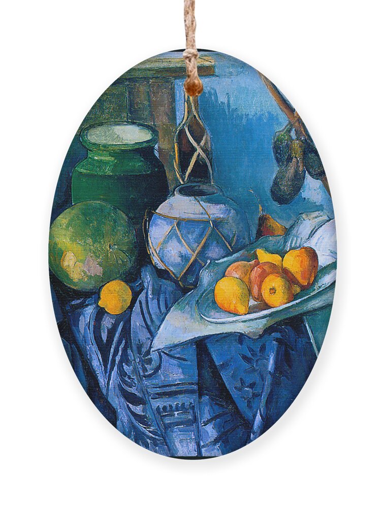 Cezanne Ornament featuring the painting Still Life with a Ginger Jar and Eggplants 1893 by Paul Cezanne