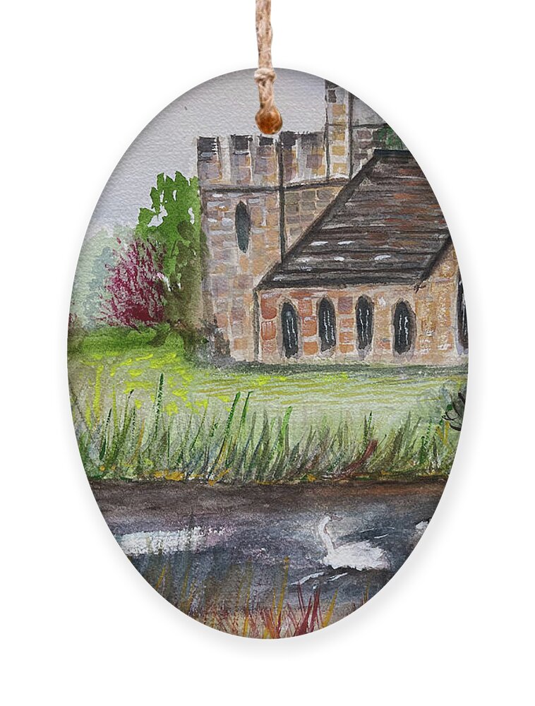 Stonehouse Ornament featuring the painting Stonehouse Church in Gloucestershire by Roxy Rich