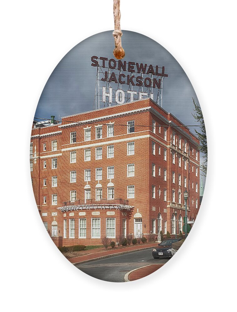 Staunton Ornament featuring the photograph Stonewall Jackson Hotel - Staunton Virginia by Susan Rissi Tregoning
