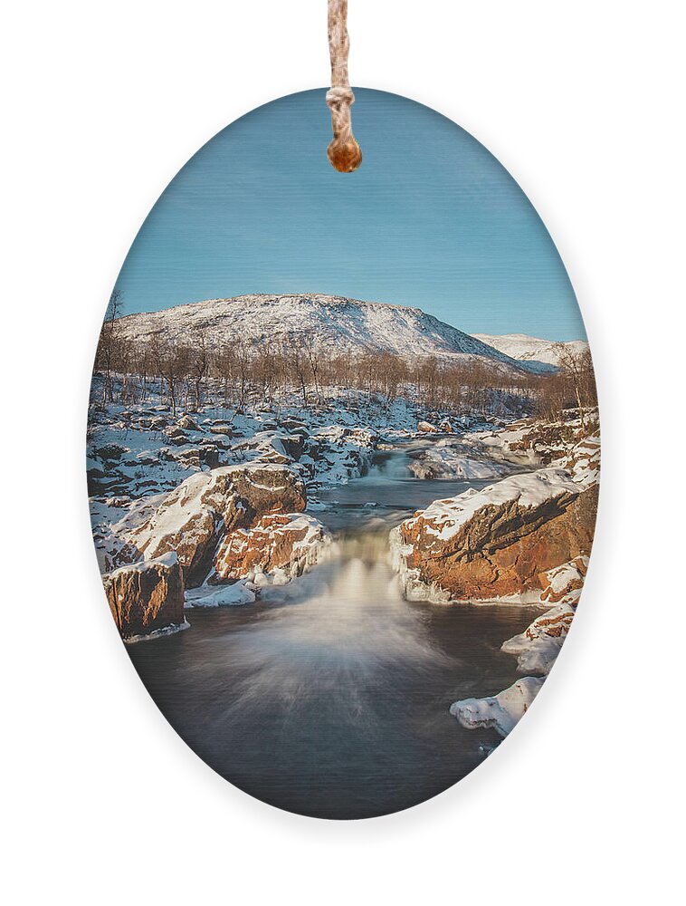 Tourism Ornament featuring the photograph Storforsen waterfall in Silsand, Senja, Norway by Vaclav Sonnek
