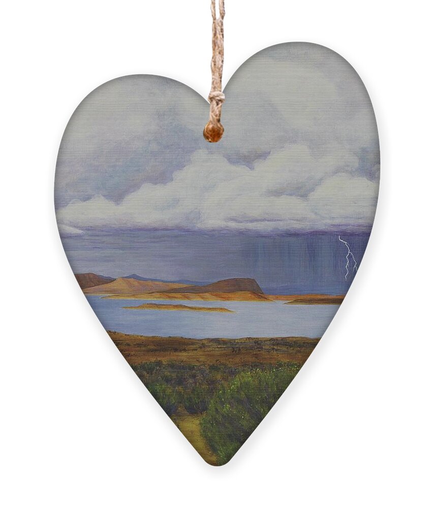 Kim Mcclinton Ornament featuring the painting Storm at Lake Powell- center panel of three by Kim McClinton