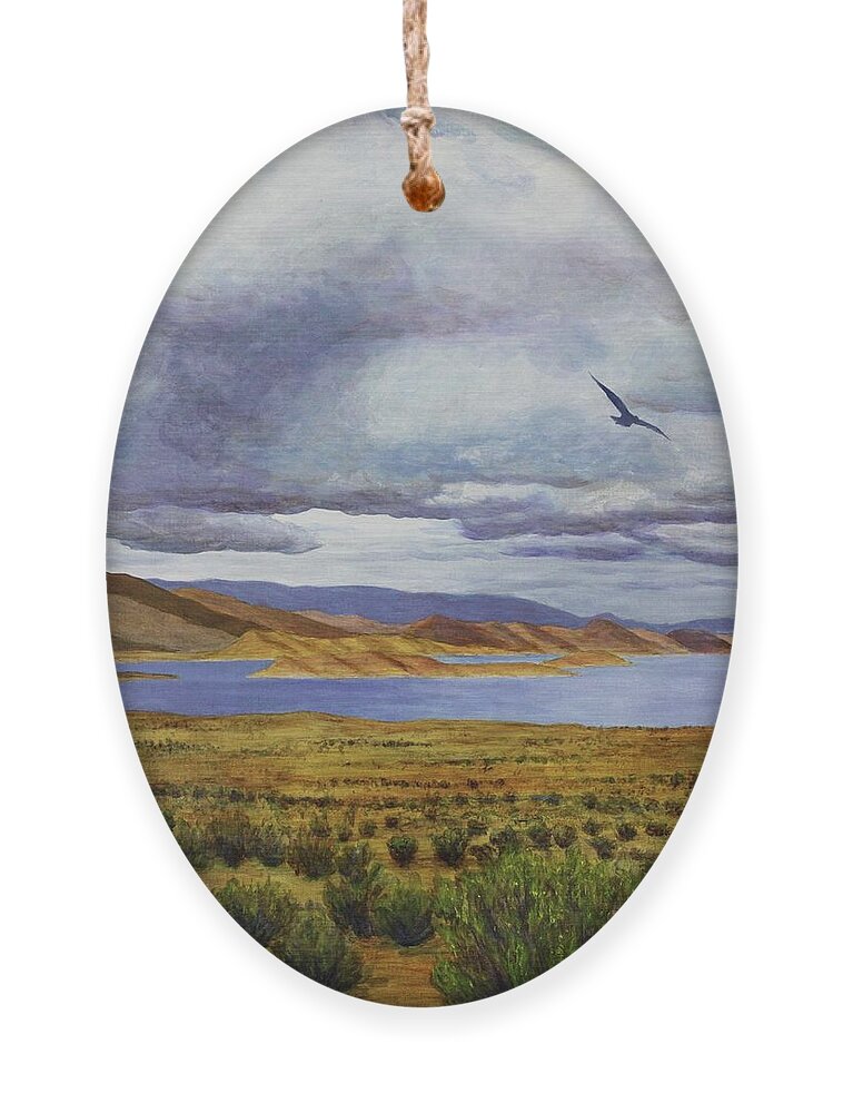 Kim Mcclinton Ornament featuring the painting Storm at Lake Powell- left panel of three by Kim McClinton