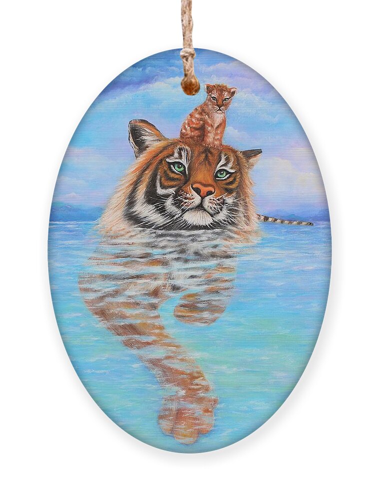 Wall Art Home Decor Tiger Baby Tiger Blue Sky Blue Water Clouds Stormy Clouds Lake Gift For Him Gift For Her Art Gallery Siberian Tiger Amur Tiger Ornament featuring the photograph Storm is Coming by Tanya Harr