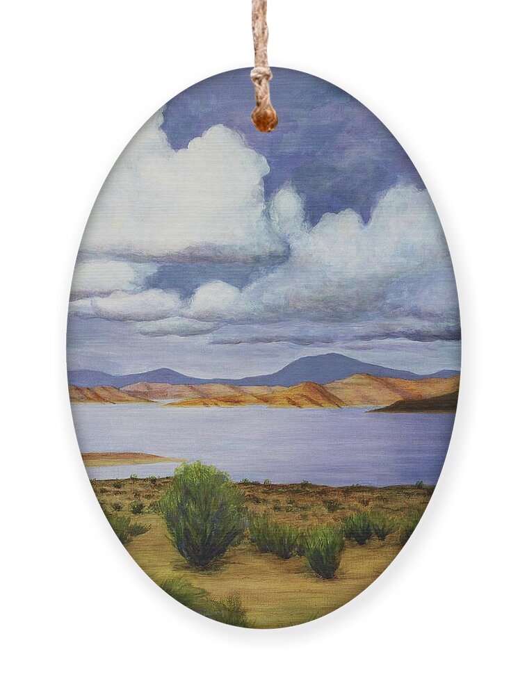 Kim Mcclinton Ornament featuring the painting Storm on Lake Powell - right panel of three by Kim McClinton