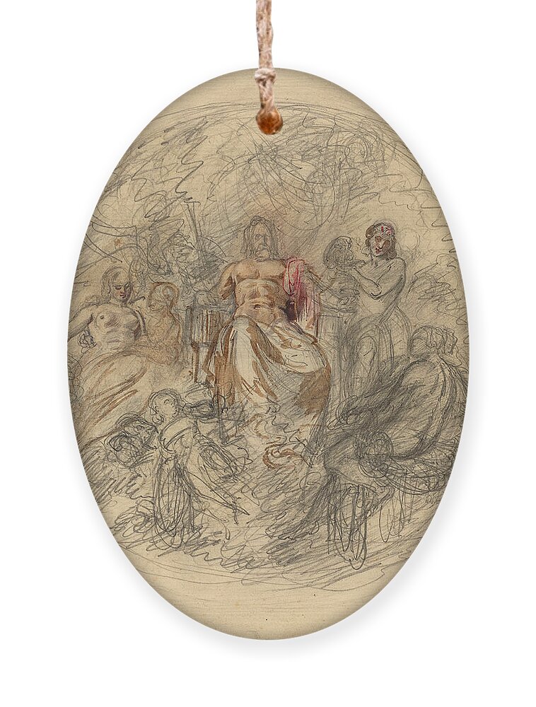 Attributed To Lorenzo Bartolini Ornament featuring the drawing Study of Jove and Three Goddesses by Attributed to Lorenzo Bartolini