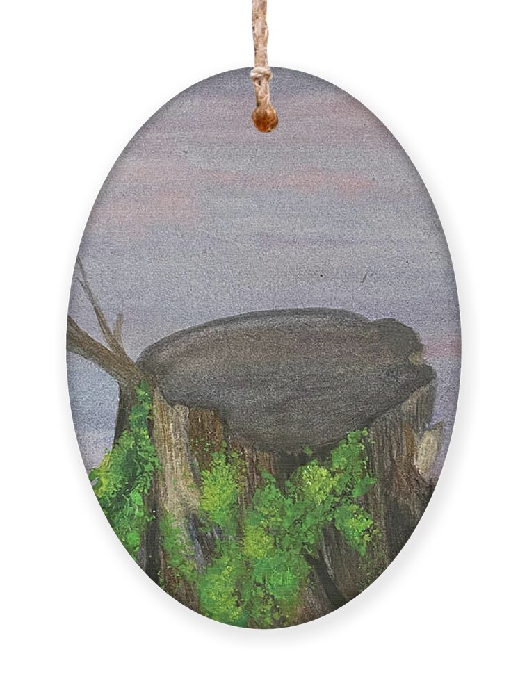 Stump Ornament featuring the painting Stump with Moss by Lisa Neuman