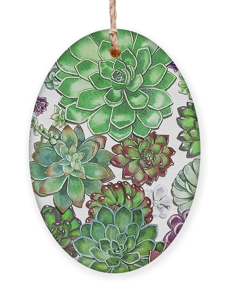Succulent Ornament featuring the painting Succulent Plants On White Wall Contemporary Garden Design IV by Irina Sztukowski
