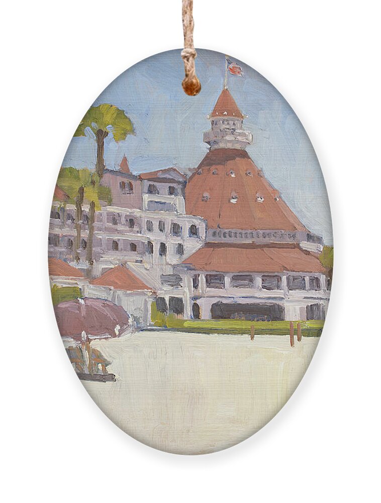 Hotel Del Coronado Ornament featuring the painting Summer at Hotel Del Coronado - Coronado, San Diego, California by Paul Strahm