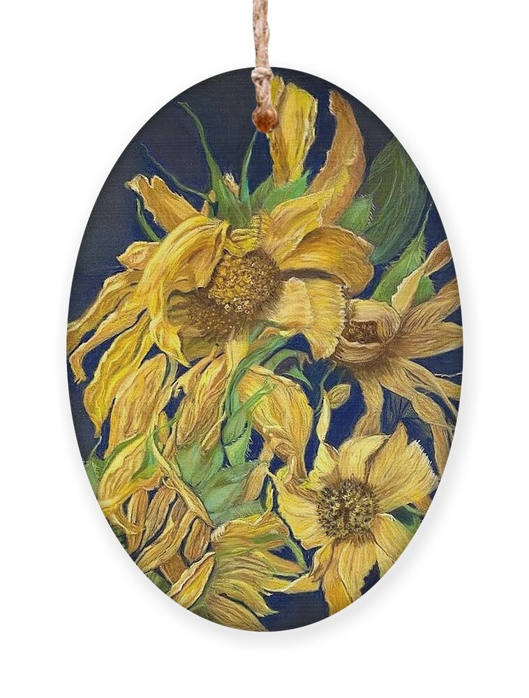 Dried Sunflowers Ornament featuring the pastel Summers End by Juliette Becker