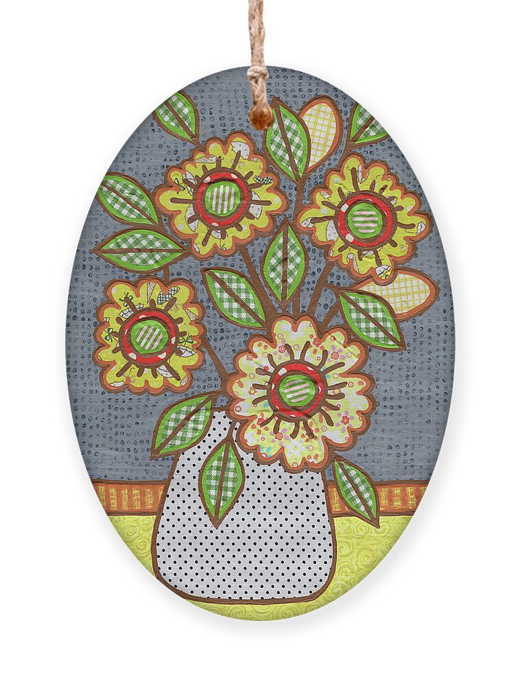 Flowers In A Vase Ornament featuring the painting Summertime Bouquet by Amy E Fraser