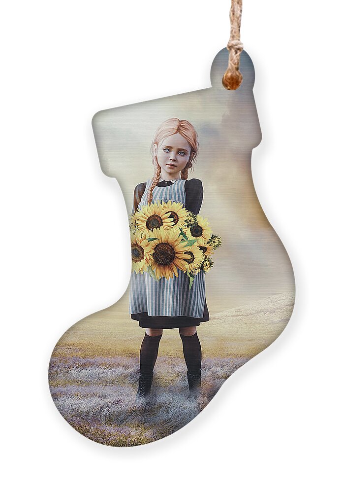 Sunflower Girl Ornament featuring the digital art Sunflower Girl Ukraine by Shanina Conway