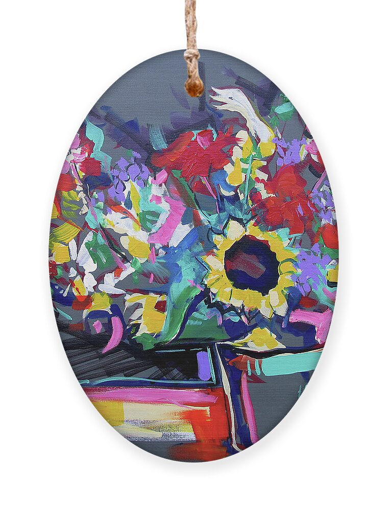 Sunflower Vase Ornament featuring the painting Sunflower Vase by John Gholson