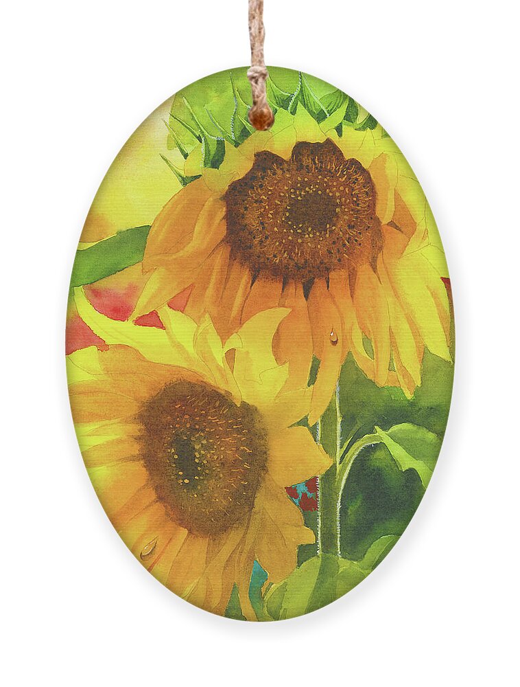 Sunflowers Ornament featuring the painting Sunflowers for Ukraine by Espero Art