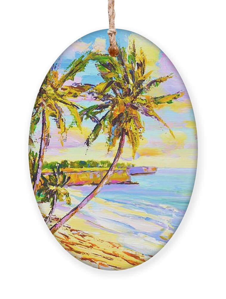Ocean Ornament featuring the painting Sunny Beach. Ocean. by Iryna Kastsova