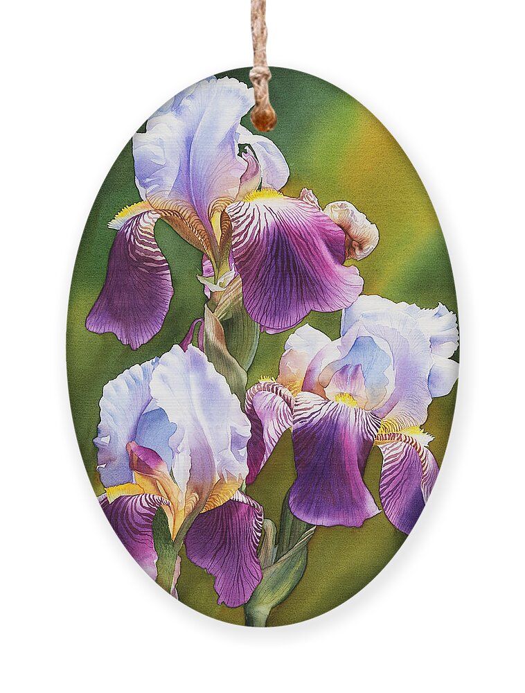 Iris Ornament featuring the painting Sunny Irises by Espero Art