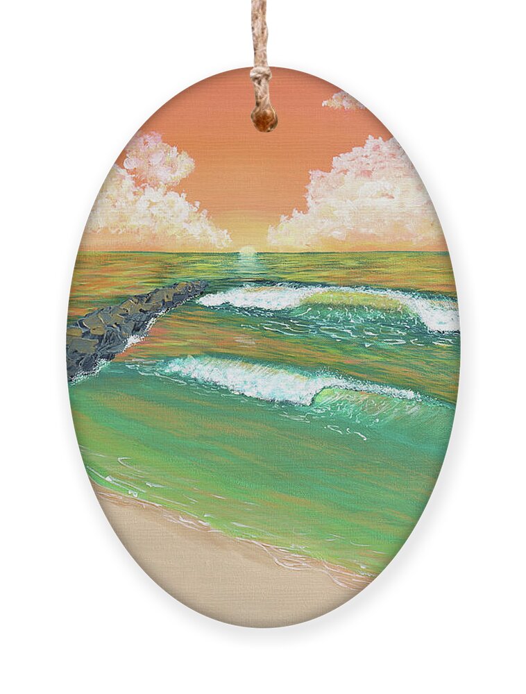 Sunrise Ornament featuring the painting Sunrise at the Jetty by Jenn C Lindquist