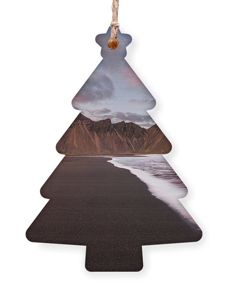 Vestrahorn Ornament featuring the photograph Sunset at Vestrahorn Mountain and Stokksnes Beach by Alexios Ntounas