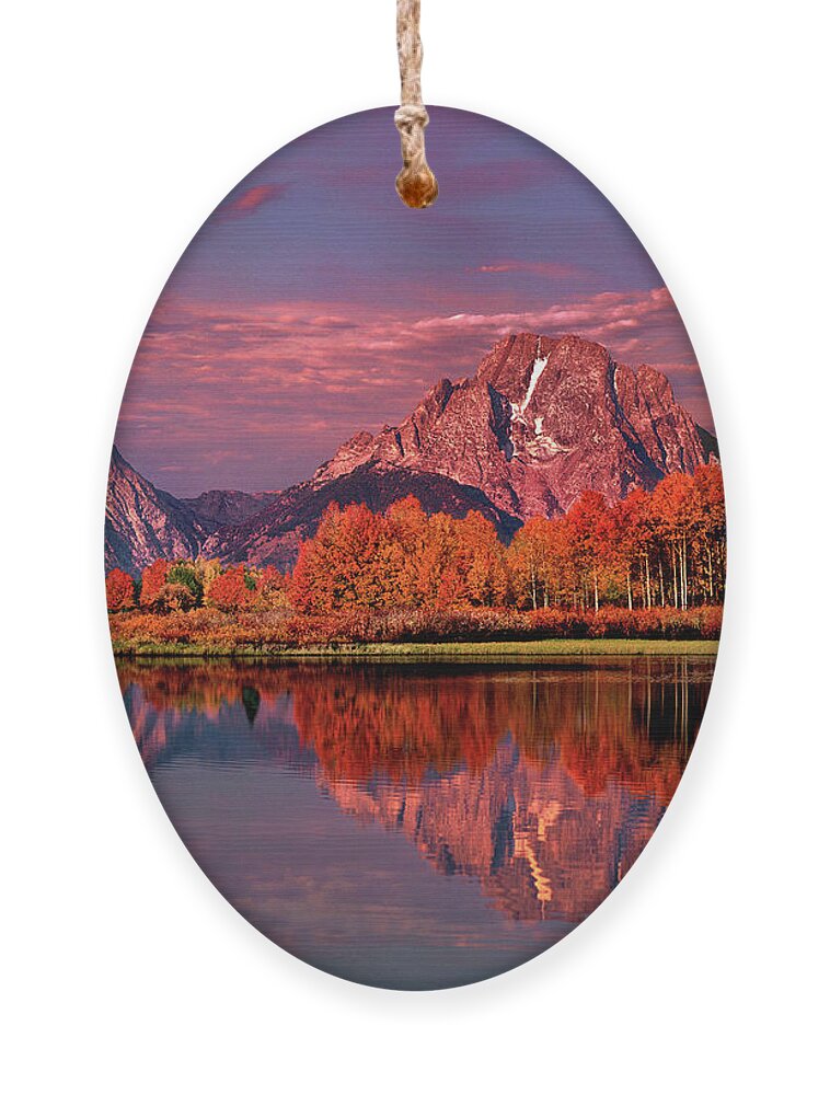 Dave Welling Ornament featuring the photograph Sunrise Mount Moran Oxbow Bend Grand Tetons Np by Dave Welling