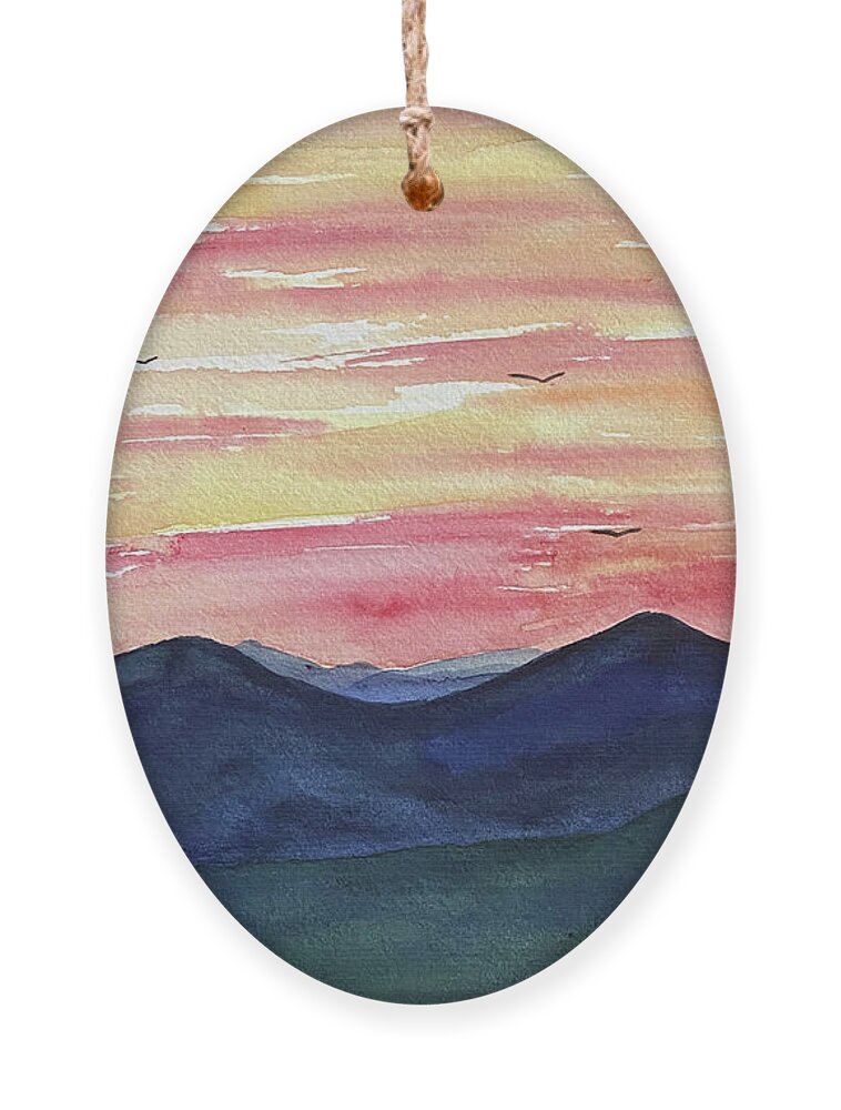 Sunrise Ornament featuring the painting Sunrise Mountains by Lisa Neuman
