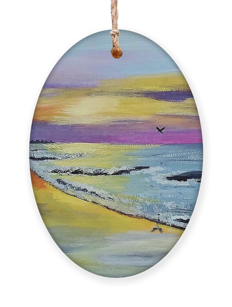  Ornament featuring the painting Sunrise on the Beach by Amy Kuenzie