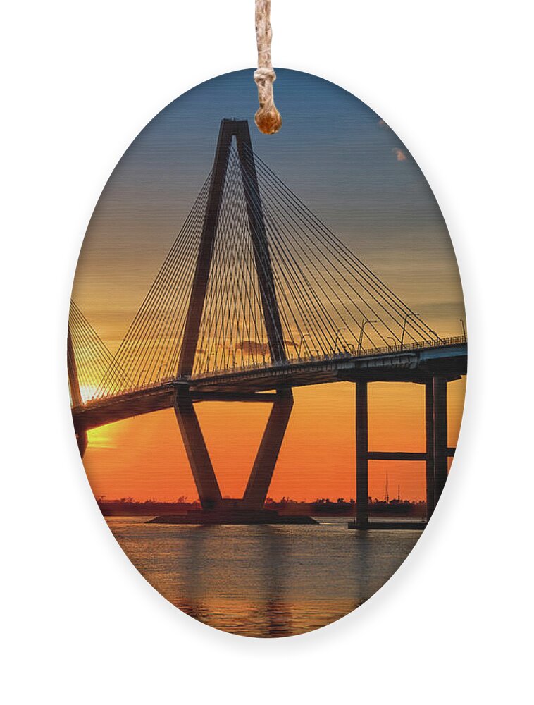 Ravenel Bridge Ornament featuring the photograph Sunset at Charleston by Shelia Hunt