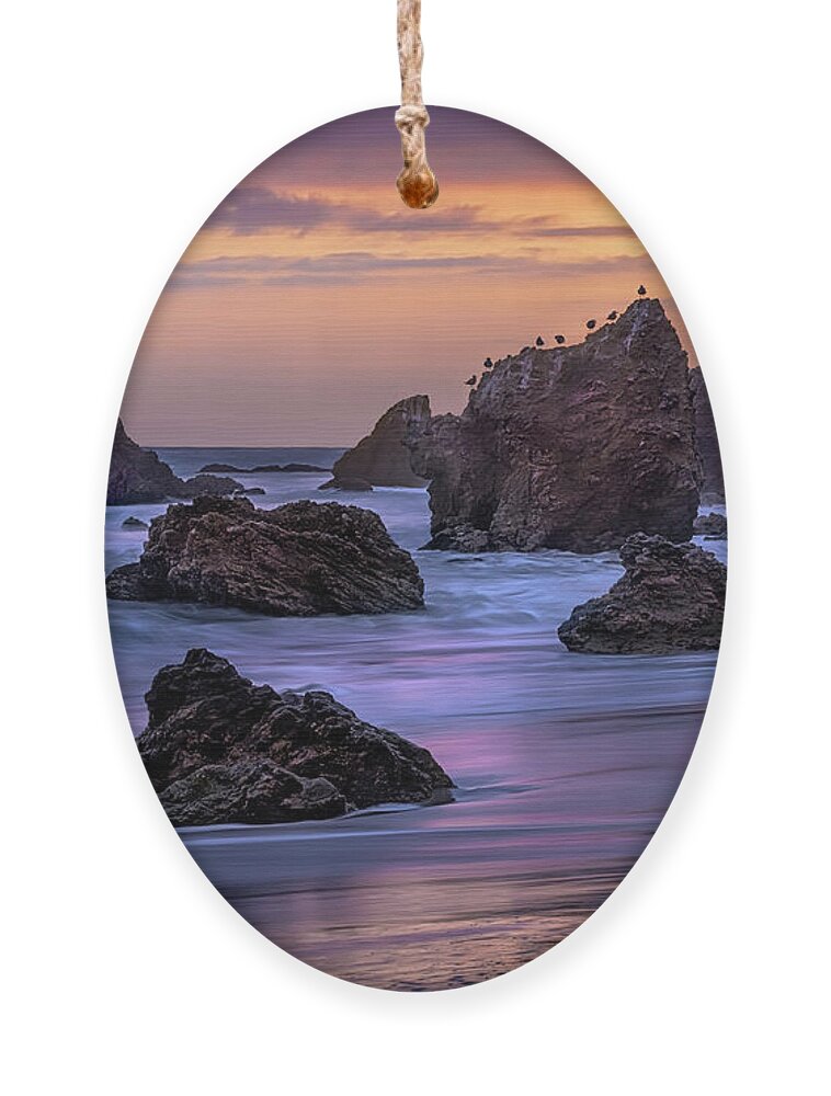 Sunset At El Matador Beach Ornament featuring the photograph Sunset At El Matador Beach by Endre Balogh