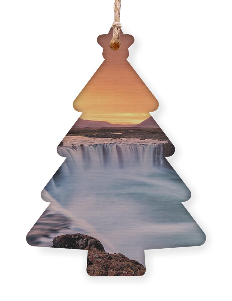 Godafoss Ornament featuring the photograph Sunset at Godafoss waterfall by Alexios Ntounas