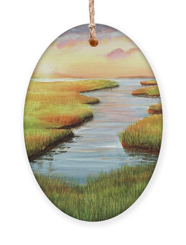 Sunset At Mill Creek Watercolor Ornament featuring the painting Sunset at Mill Creek Watercolor by Michelle Constantine