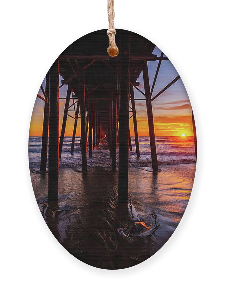 Pier Ornament featuring the photograph Sunset at Oceanside Pier by Rich Cruse