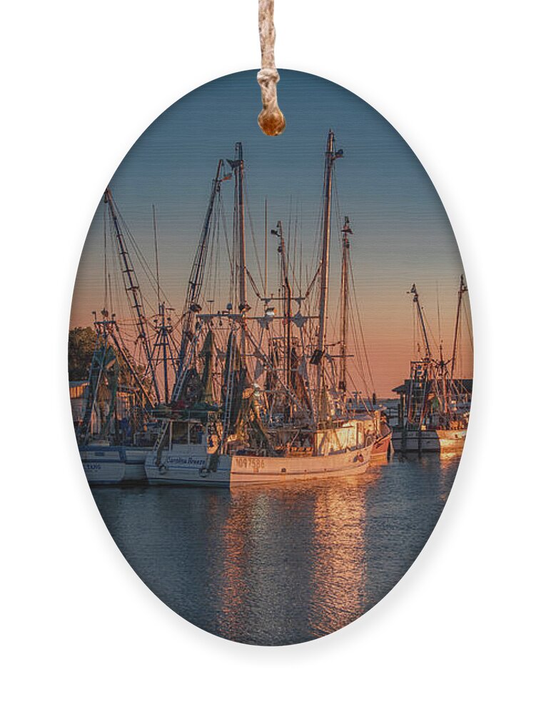 Sunset Ornament featuring the photograph Sunset at Shem Creek, Charleston by Marcy Wielfaert
