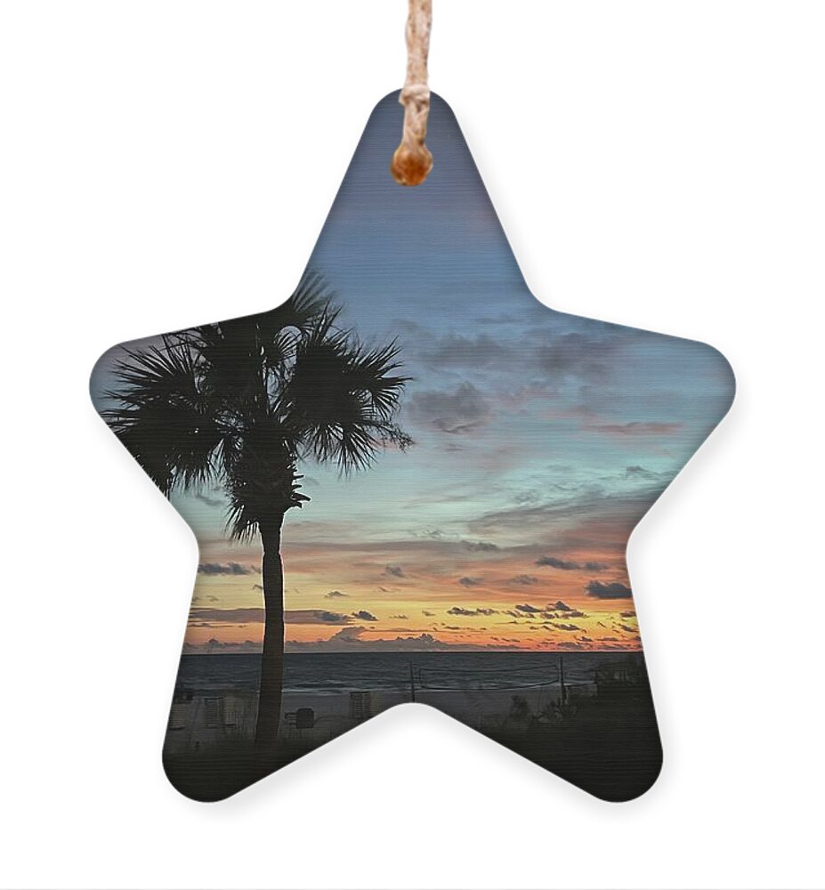 Tree Ornament featuring the photograph Sunset at the palm by Jamie Tyler
