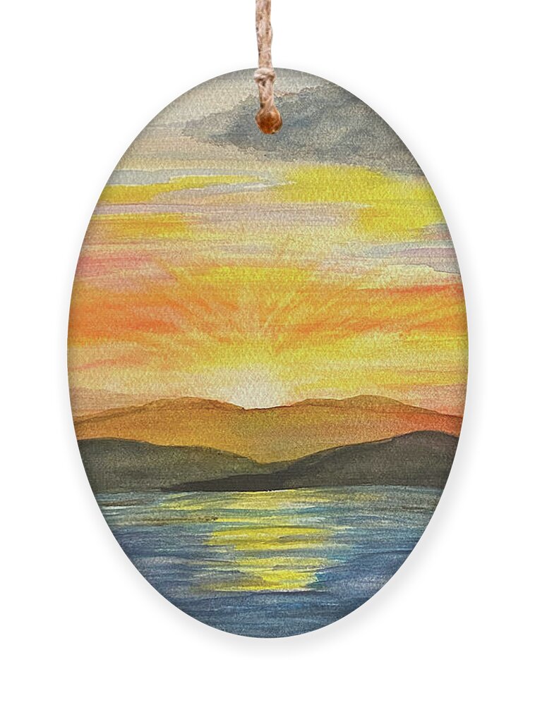 Sunset Ornament featuring the painting Sunset by the Shore by Lisa Neuman
