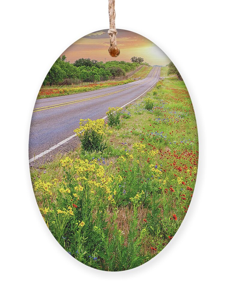 Texas Hill Country Ornament featuring the photograph Sunset Down a Country Road by Lynn Bauer