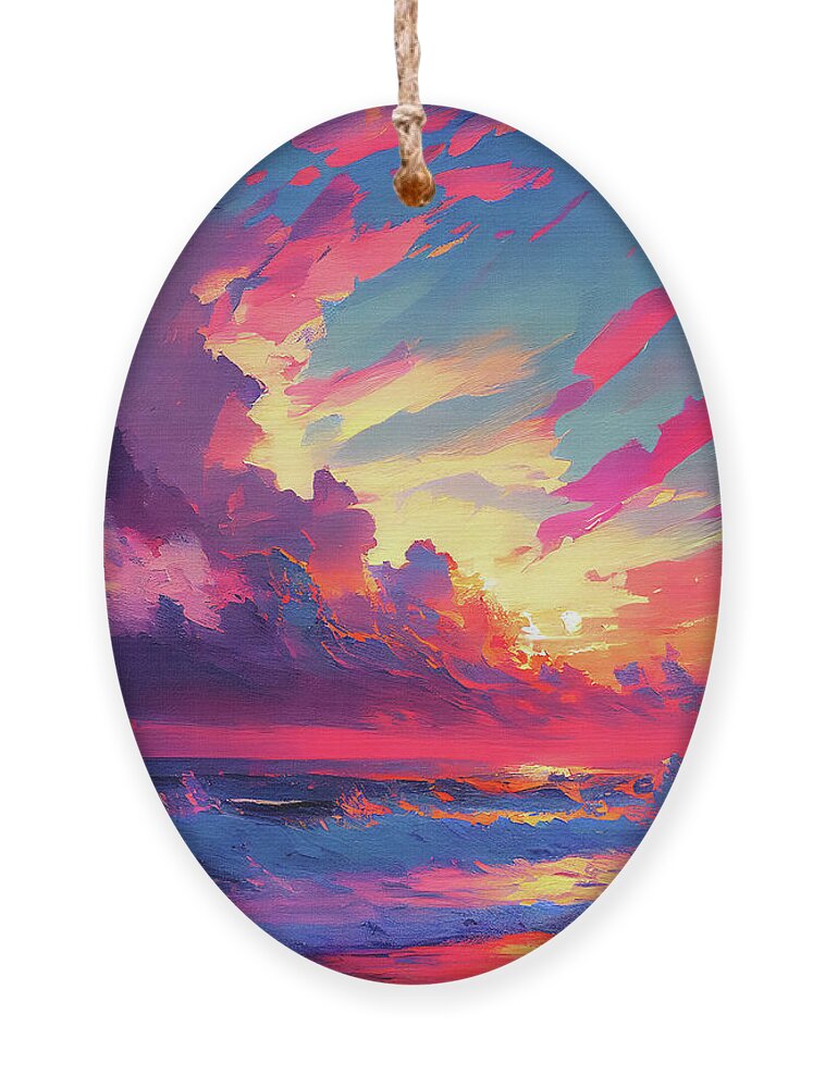 Abstract Landscape Ornament featuring the digital art Sunset Dreams On The Pacific by Mark Tisdale