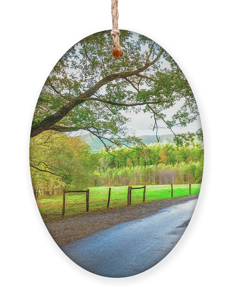 Trail Ornament featuring the photograph Sunset in Cades Cove Early Autumn by Debra and Dave Vanderlaan