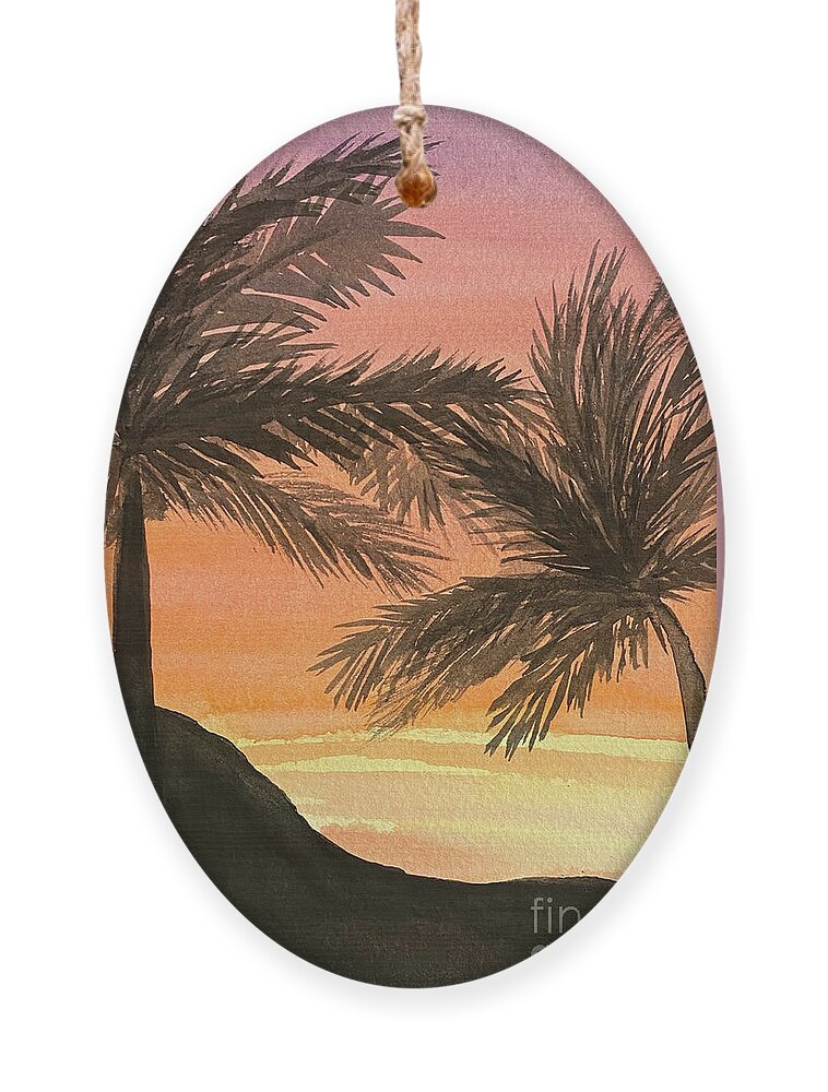 Sunset Ornament featuring the painting Sunset Palm Trees by Lisa Neuman
