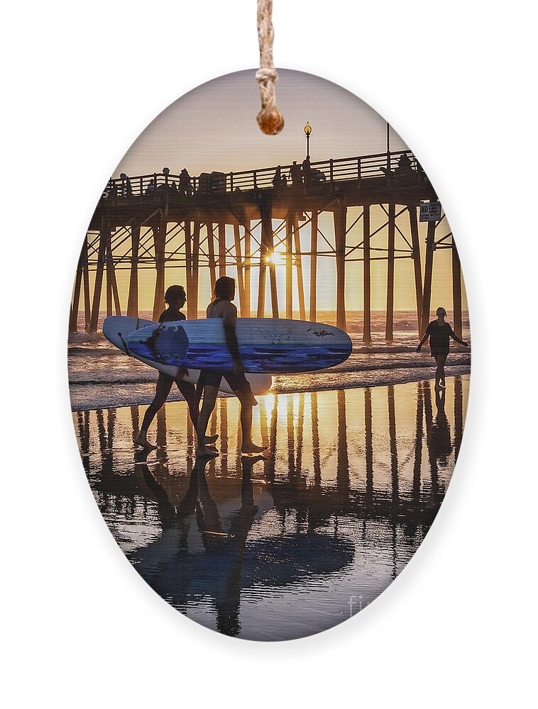 Beach Ornament featuring the photograph Sunset Silhouette at Oceanside Pier by David Levin