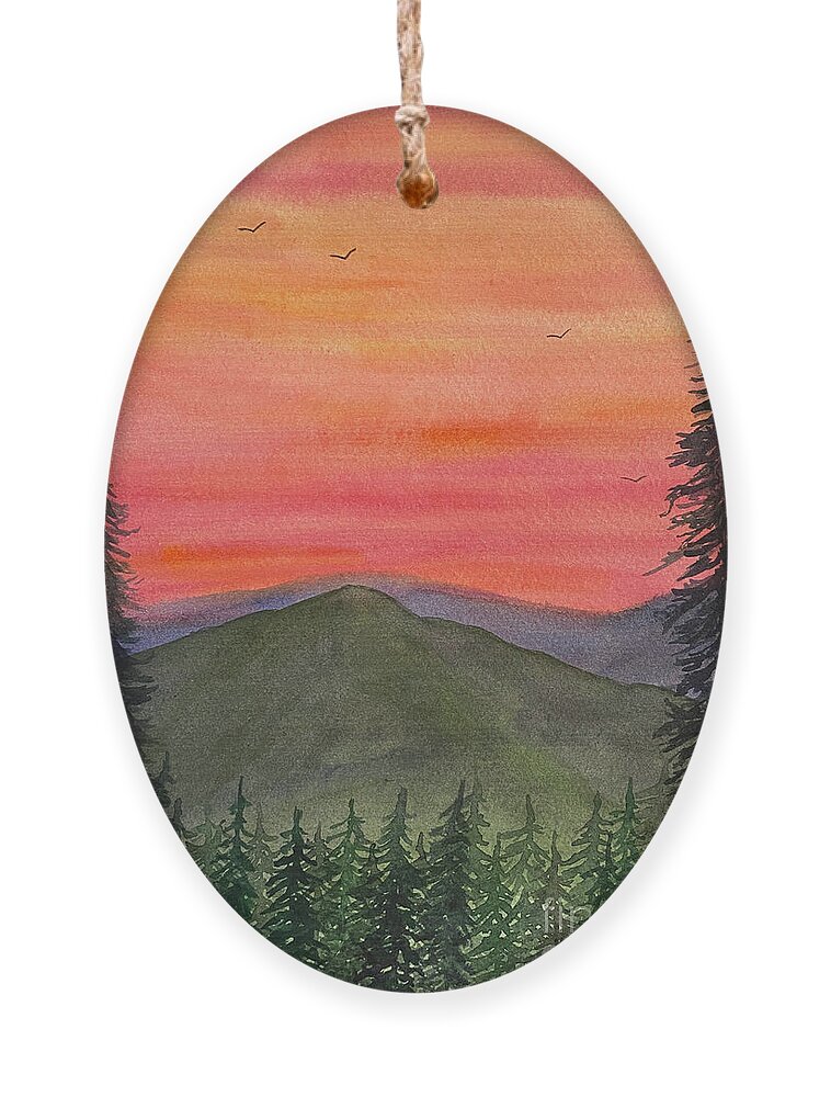 Sunset Ornament featuring the painting Sunset Trees by Lisa Neuman