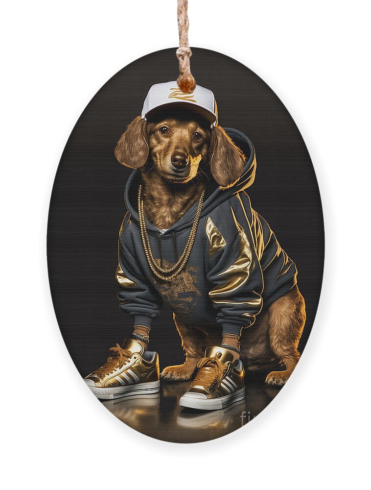 'sup Dawgg Dachshund Ornament featuring the mixed media 'Sup Dawgg Dachshund by Jay Schankman