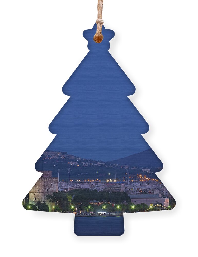 Thessaloniki Ornament featuring the photograph Supermoon over the White Tower of Thessaloniki by Alexios Ntounas