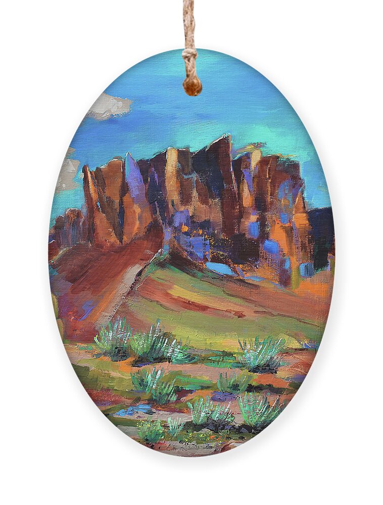 Superstition Mountains Ornament featuring the painting Superstition Mountains - Arizona by Elise Palmigiani