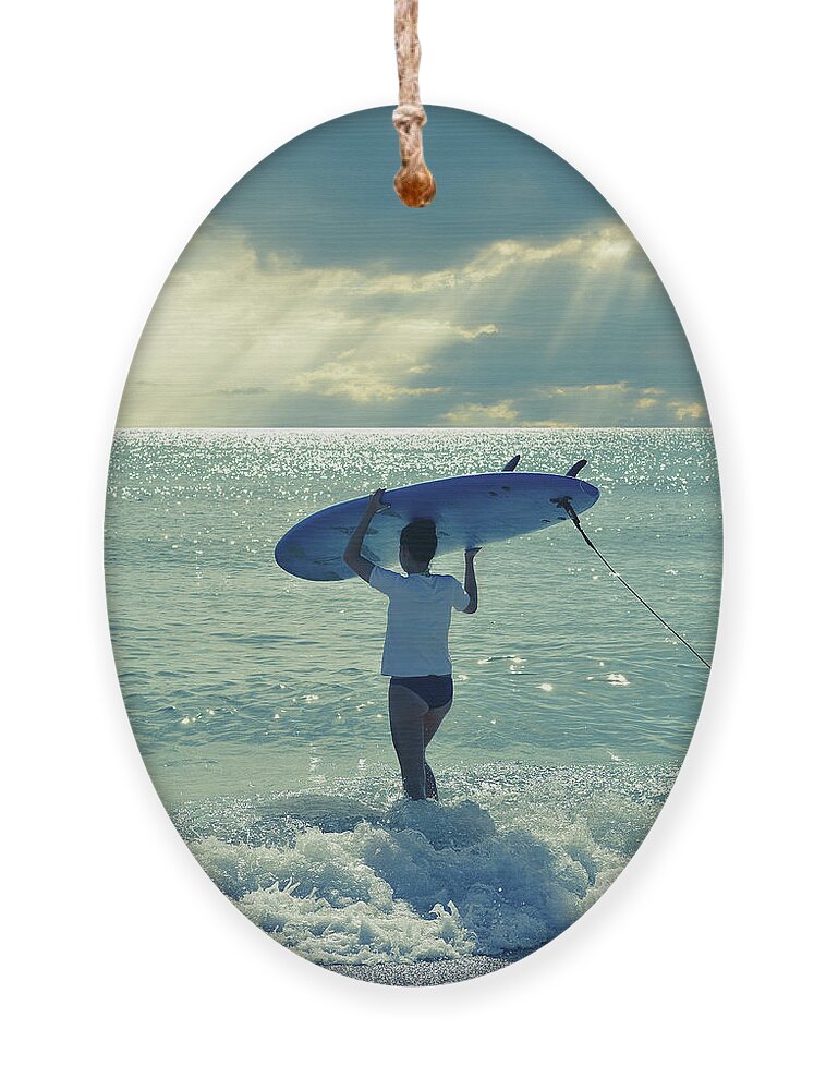 Surfer Ornament featuring the photograph Surfer Girl by Laura Fasulo