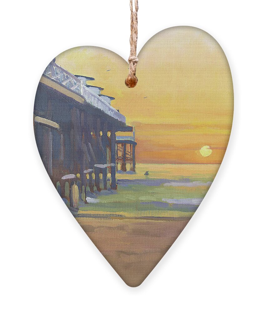 Crystal Pier Ornament featuring the painting Surfing Pacific Beach - San Diego, California by Paul Strahm