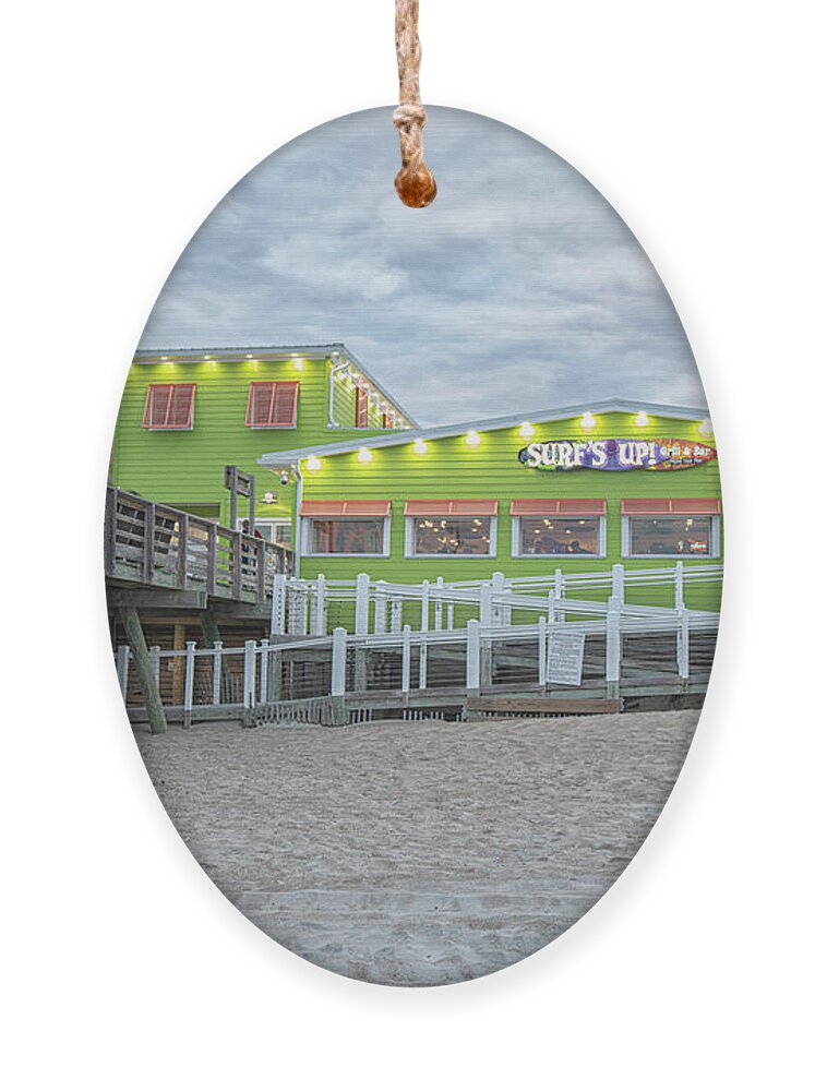 Surfs Up Ornament featuring the photograph Surfs Up at Bogue Inlet Pier by Bob Decker