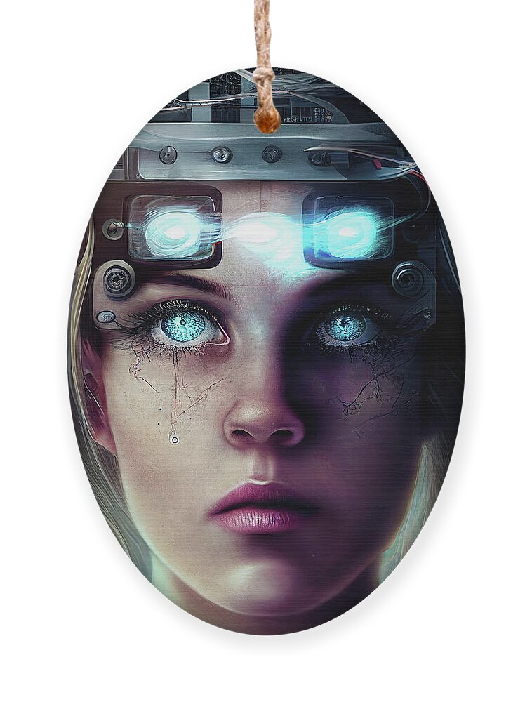 Woman Ornament featuring the digital art Surreal Art 15 Mind Control Woman Portrait by Matthias Hauser